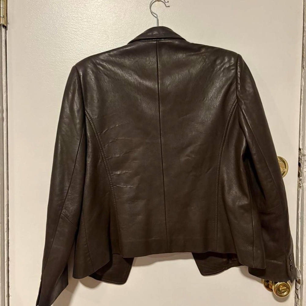 Vintage chocolate brown leather blazer coat fits like a med - Picture 7 of 7